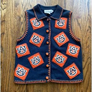 Vintage Auburn Tigers Sweater Vest Womens Medium Knit Blue University Grandma